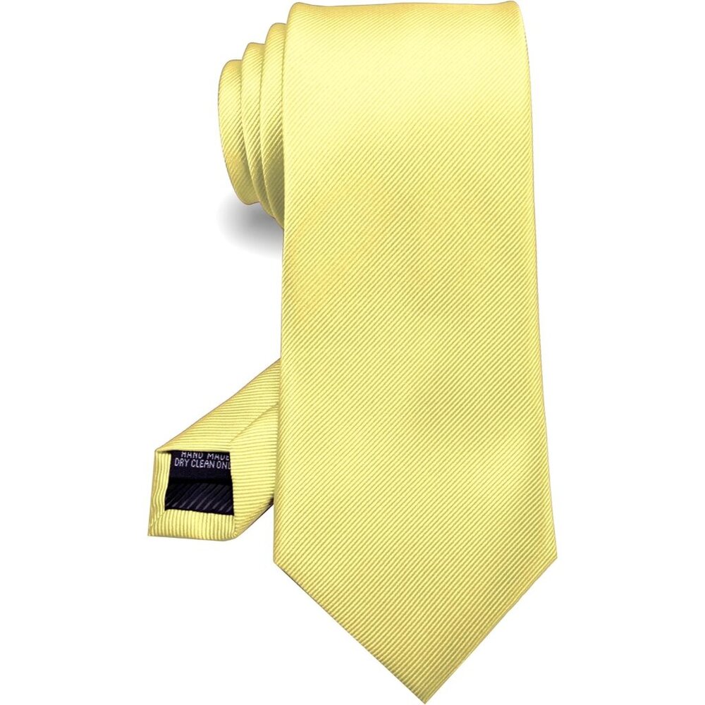 Men's Light Yellow Blue Solid Colour Tie Formal Necktie Imported Silk Blend